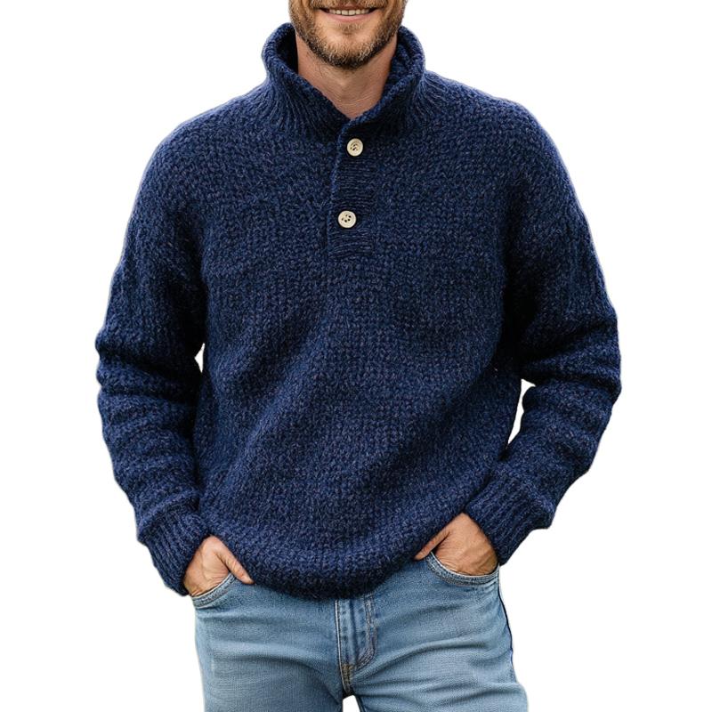 William™ | Two-Button Stand Collar Knit Sweater