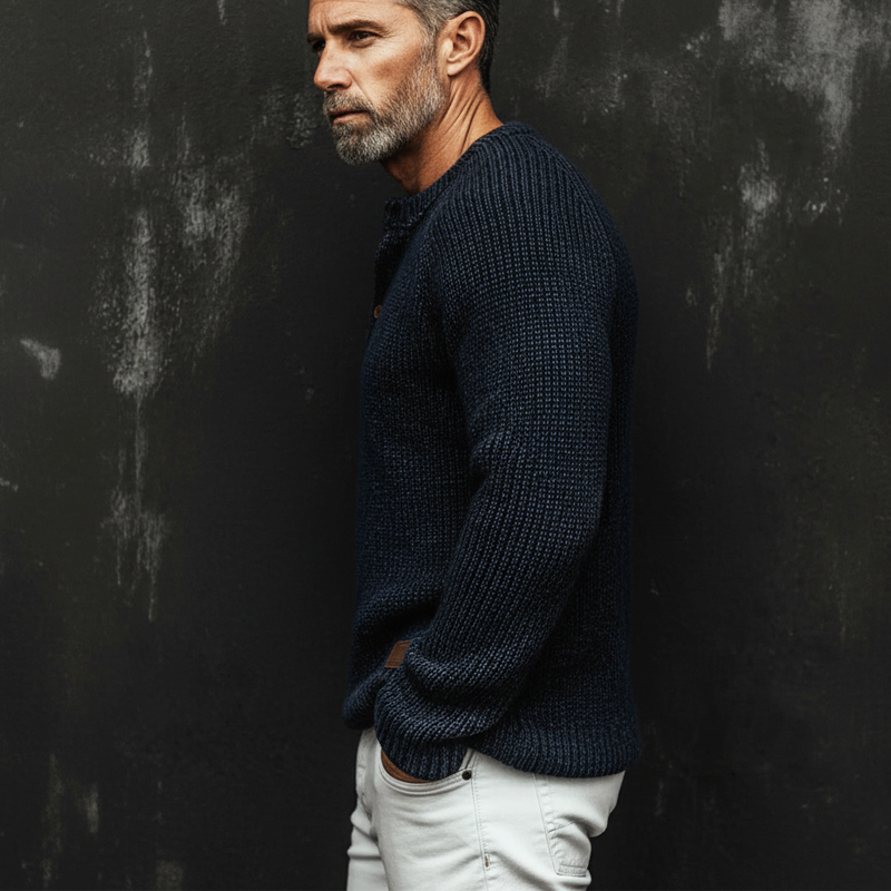 Charlie™ | Men’s Navy Henley Knit Sweater
