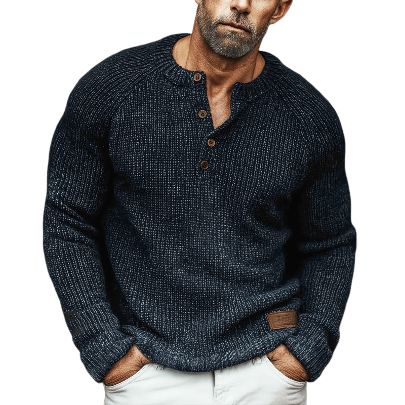 Charlie™ | Men’s Navy Henley Knit Sweater