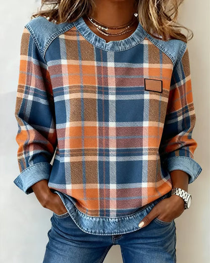 Edith™ | Women's Casual Round-Neck Denim Patchwork Pullover Sweatshirt