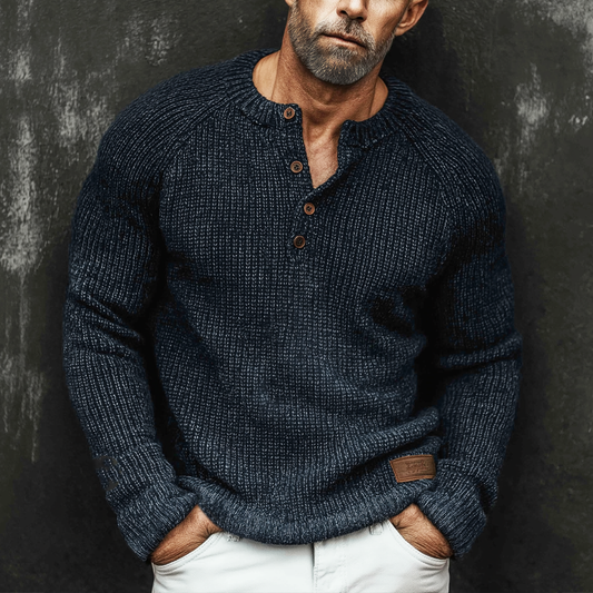 Charlie™ | Men’s Navy Henley Knit Sweater