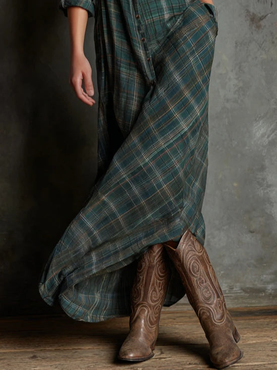 Margot™ | Long Dress with Green checked lapels
