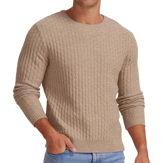 Henry™ | Men's Waffle Solid Color Crew Neck Pullover Knit Sweater