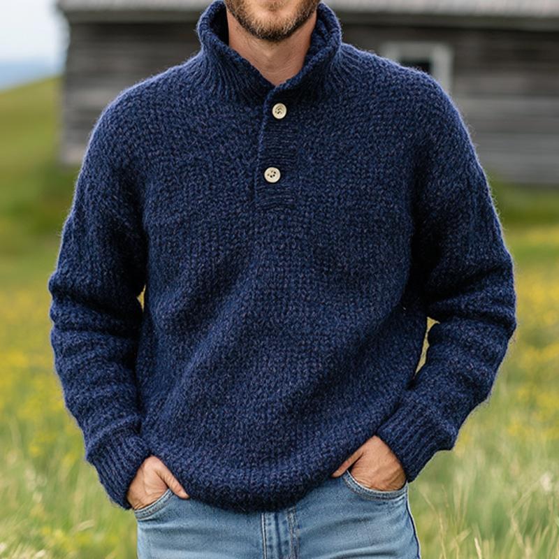 William™ | Two-Button Stand Collar Knit Sweater