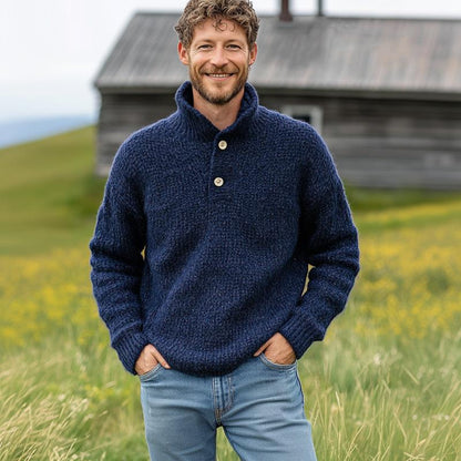 William™ | Two-Button Stand Collar Knit Sweater