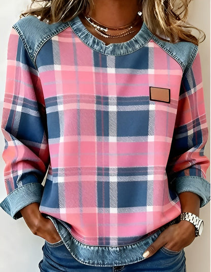 Edith™ | Women's Casual Round-Neck Denim Patchwork Pullover Sweatshirt